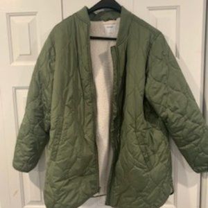Olive Green Bomber-Style Jacket, Fleece Lined